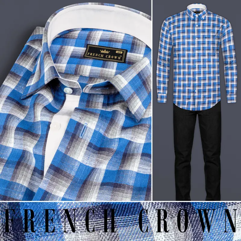 White And Venice Blue Twill Textured Premium Cotton Shirt 8