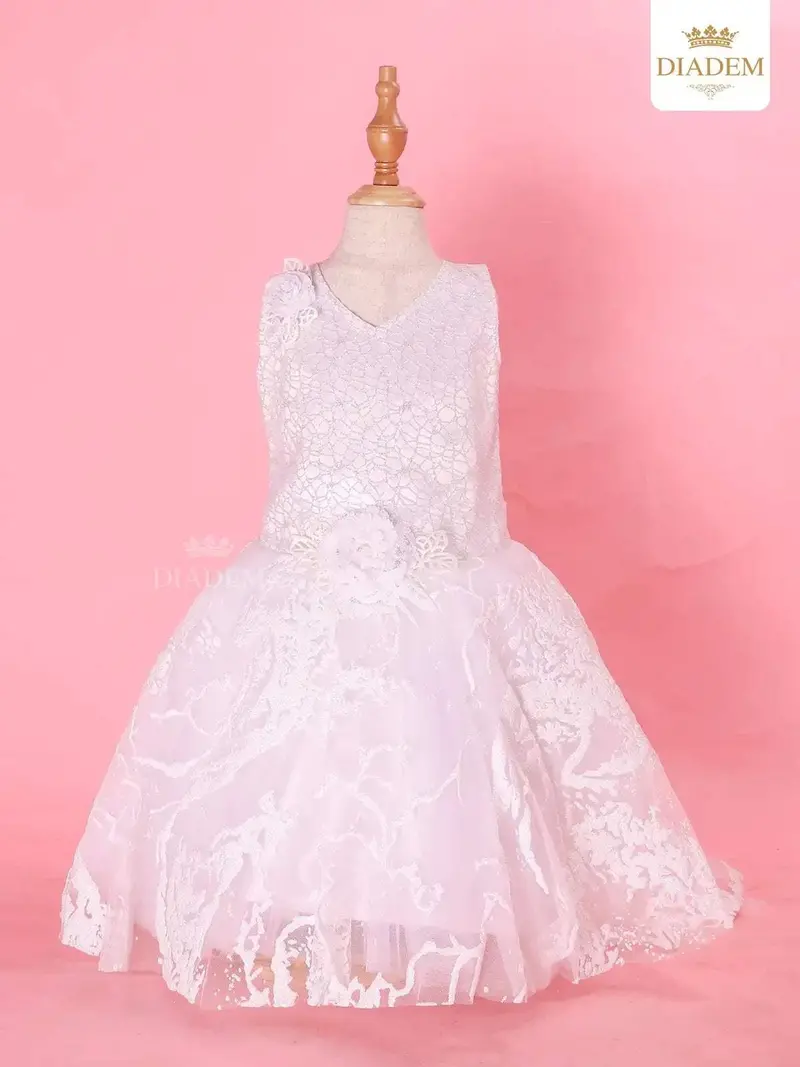 White Ball Gown Adorned In Flower Laces 1