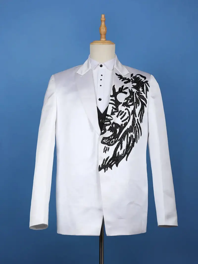 White Beaded Embroidery Satin Men's Suit 1