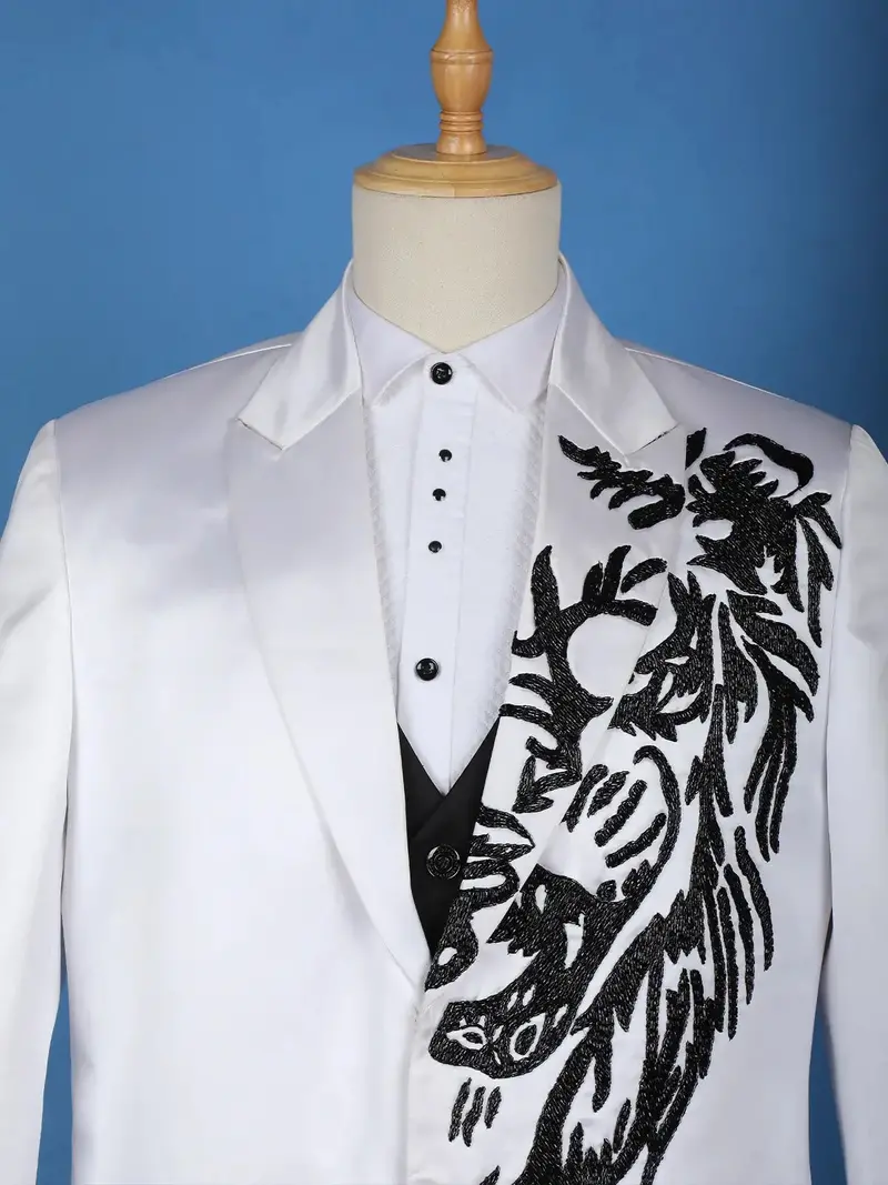 White Beaded Embroidery Satin Men's Suit 2