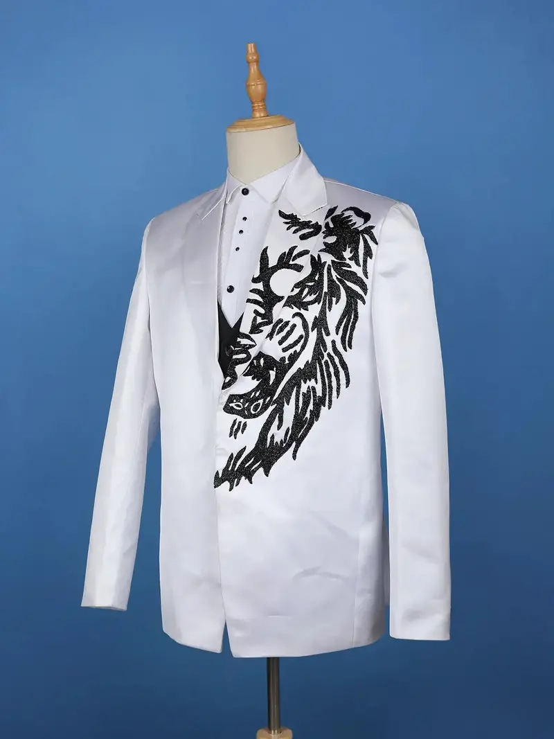 White Beaded Embroidery Satin Men's Suit 3