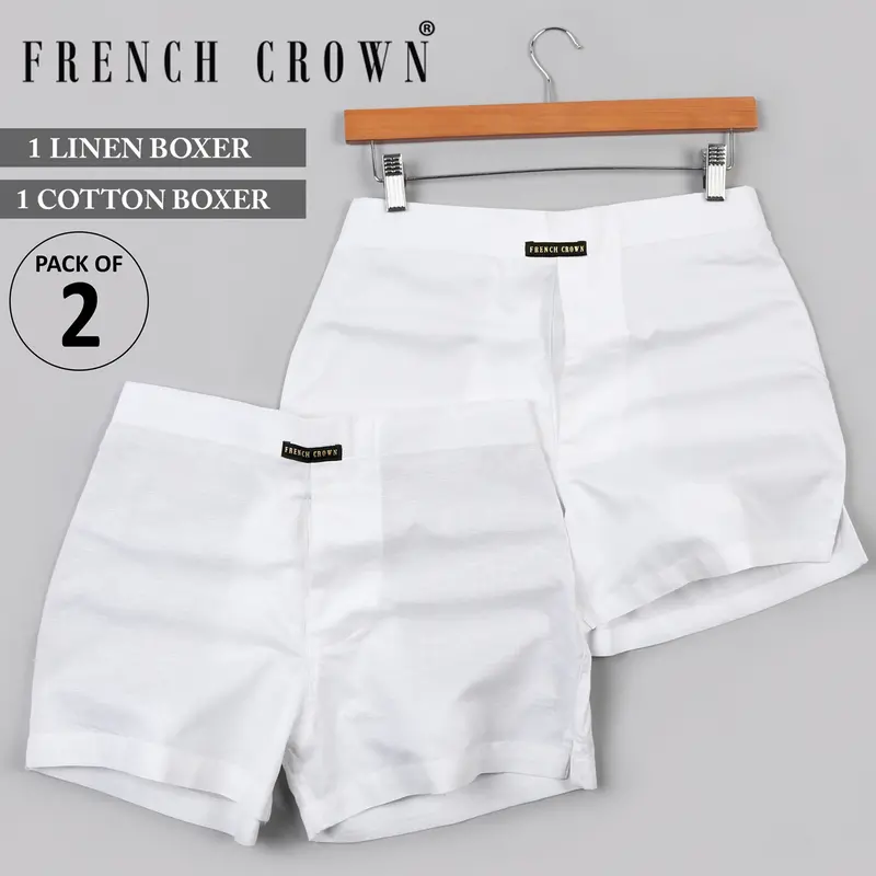 White Cotton And White Luxurious Linen Boxers 1