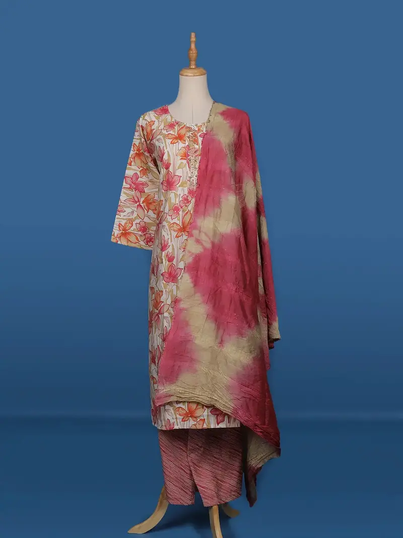 White Cotton Floral Printed Salwar Suit 1