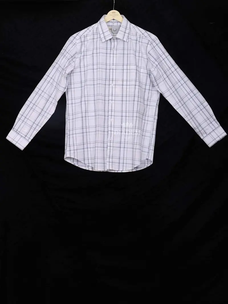 White Cotton Shirt With Checks Design, Full Sleeve 1