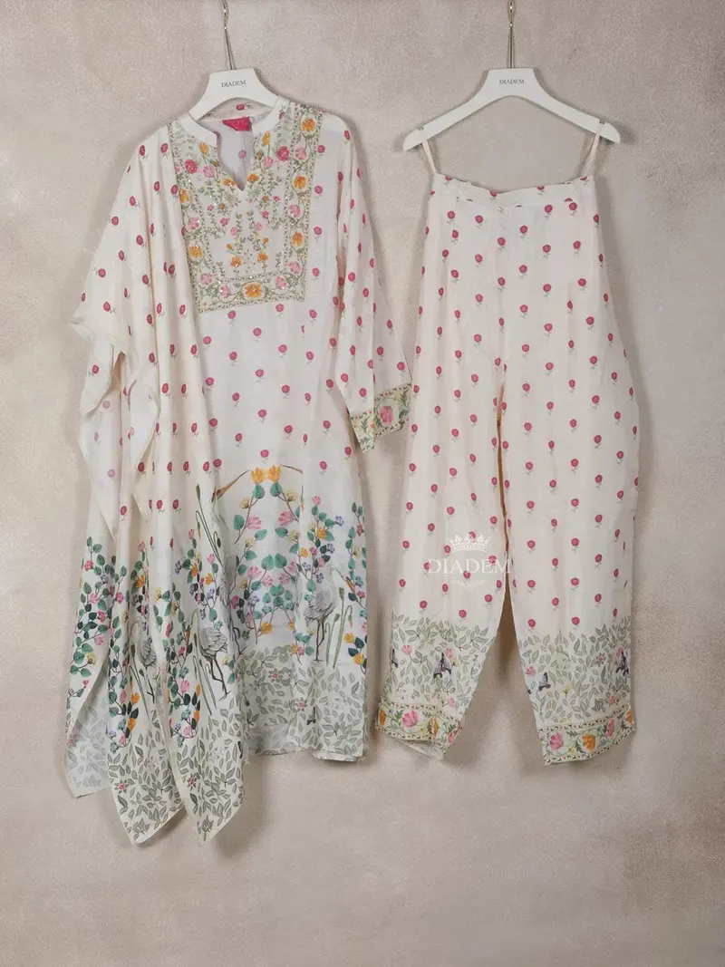 White Crepe Straight Cut Salwar Suit For Women Adorned With Sequins And Floral Prints Paired With Dupatta 1