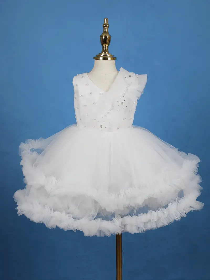 White Embellished Design Net Frock 1