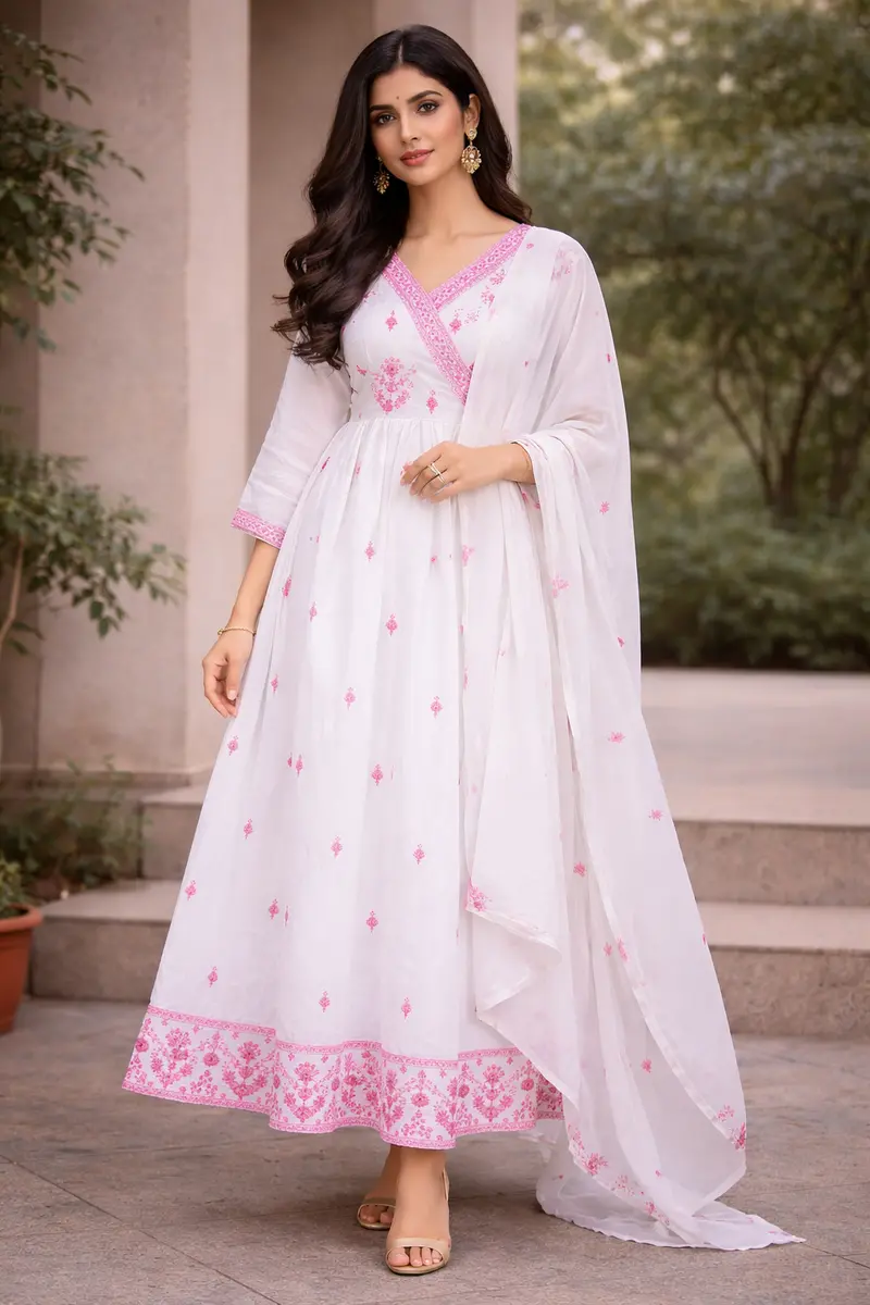 White Floral Design Cotton Salwar Suit 1