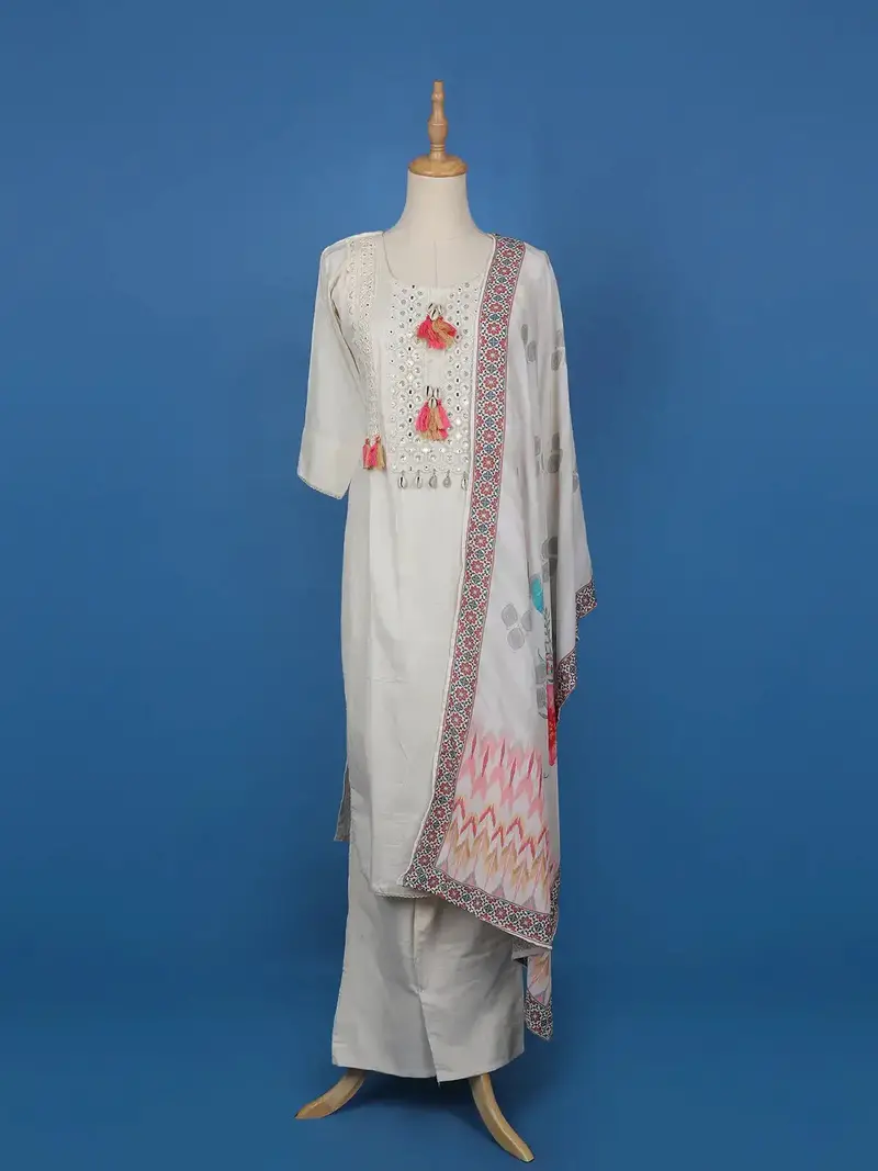 White Floral Design Cotton Salwar Suit 1