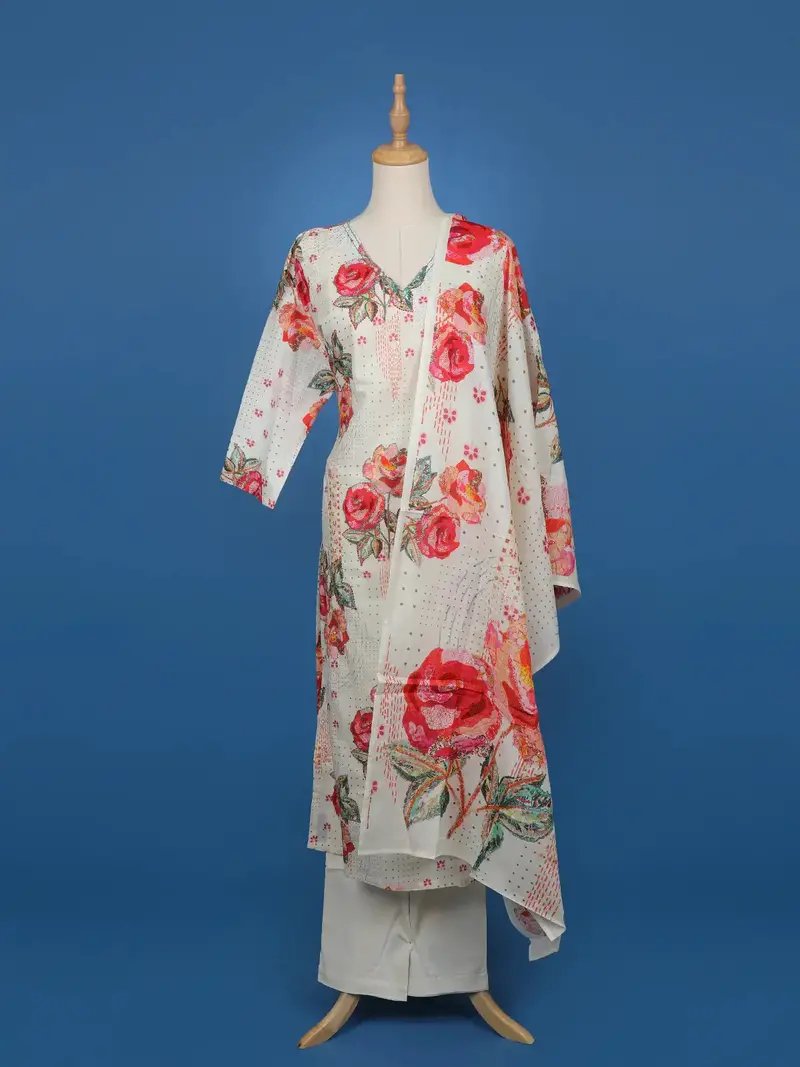 White Floral Design Cotton Salwar Suit 1