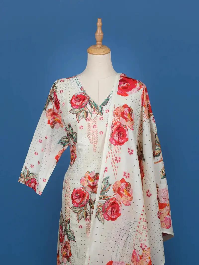 White Floral Design Cotton Salwar Suit 2
