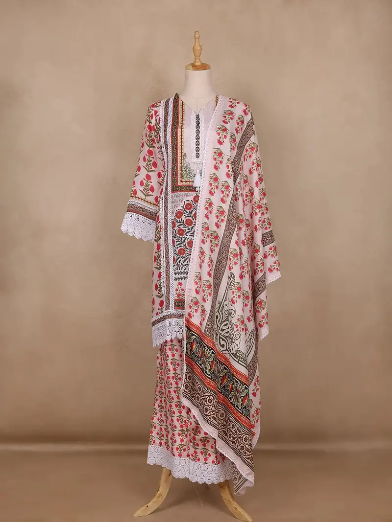 White Floral Design Cotton Salwar Suit 2