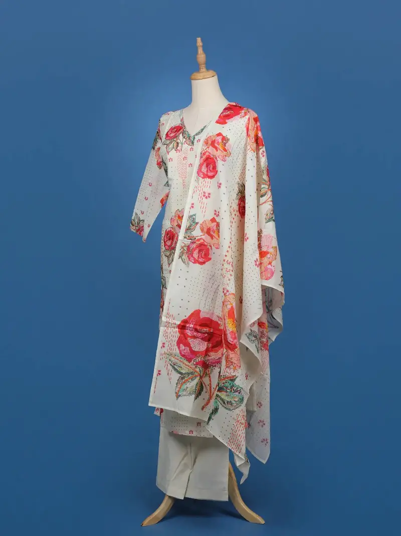 White Floral Design Cotton Salwar Suit 3