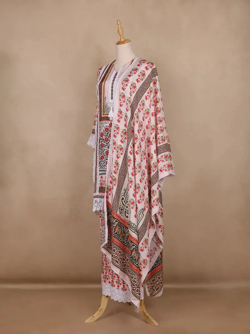 White Floral Design Cotton Salwar Suit 3
