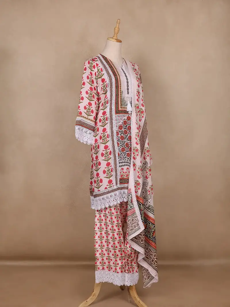 White Floral Design Cotton Salwar Suit 4