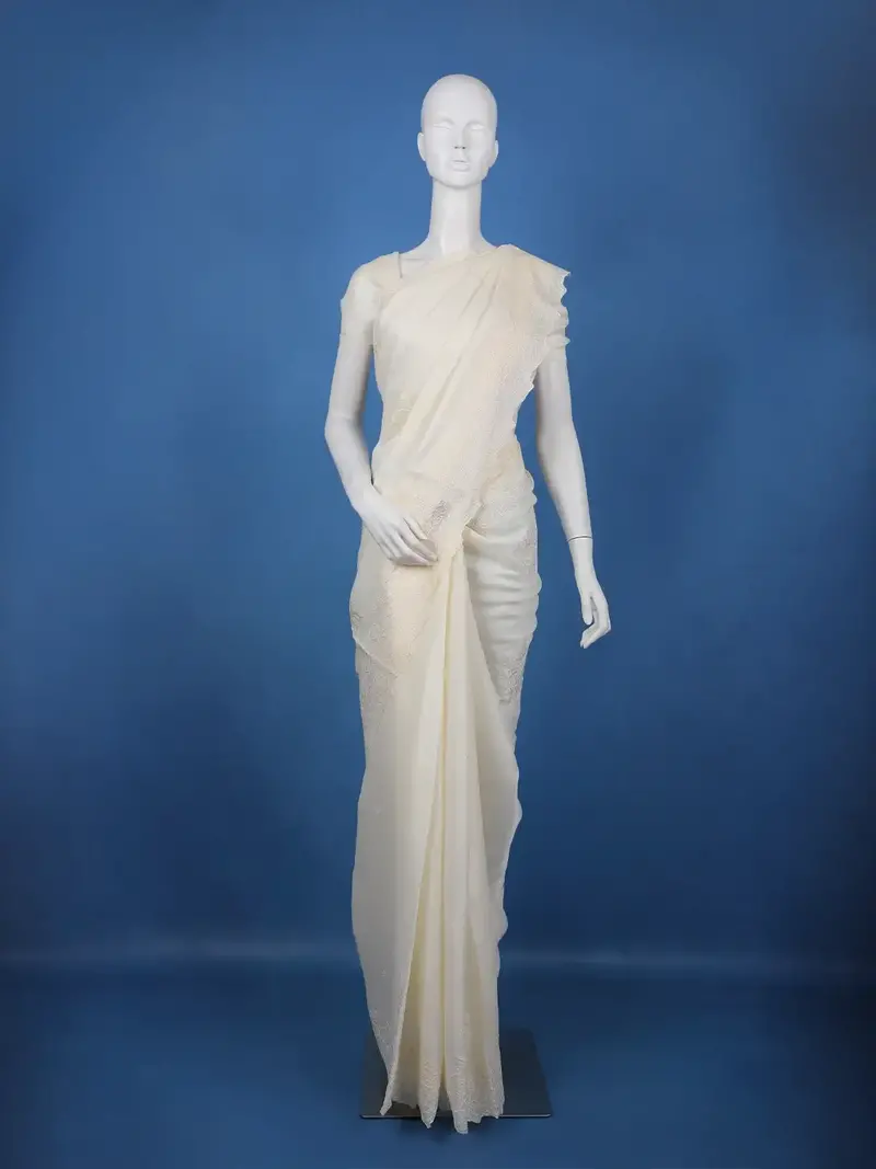 White Floral Design Cotton Saree 1
