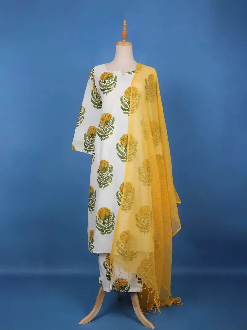 White Floral Design Printed Cotton Salwar Suit 1