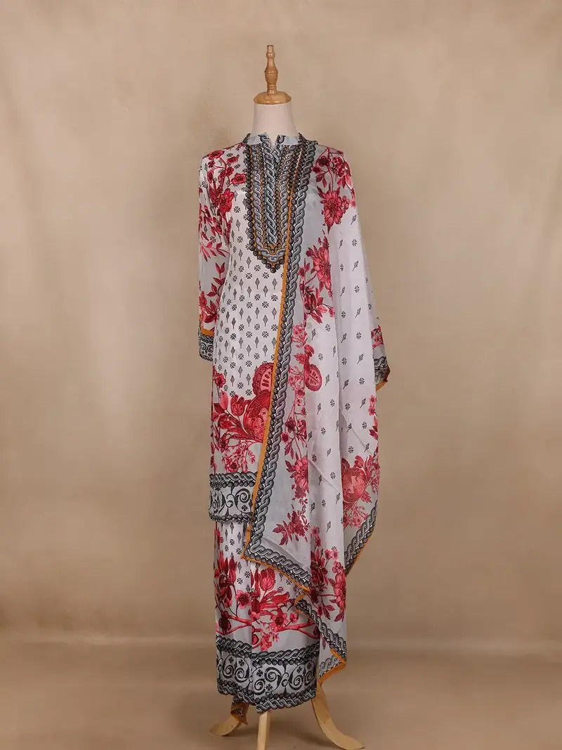 White Floral Design Synthetic Salwar Suit 1