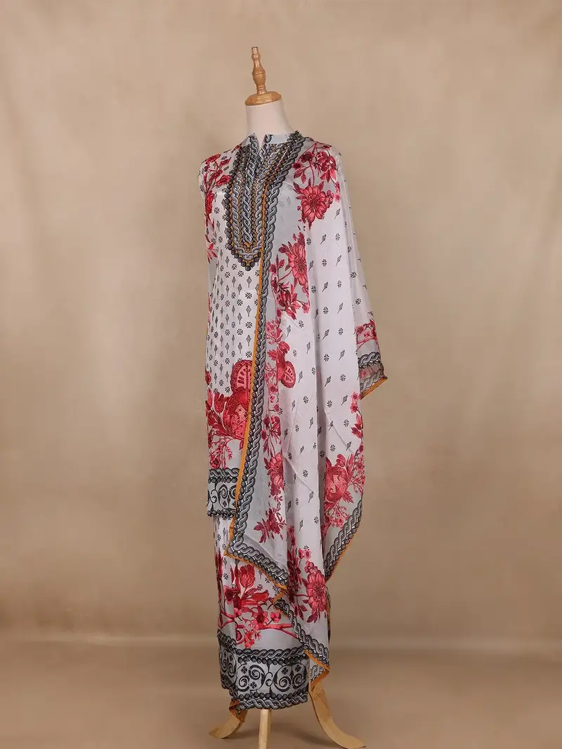 White Floral Design Synthetic Salwar Suit 3