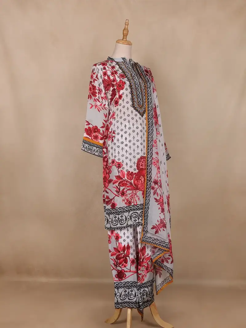 White Floral Design Synthetic Salwar Suit 4