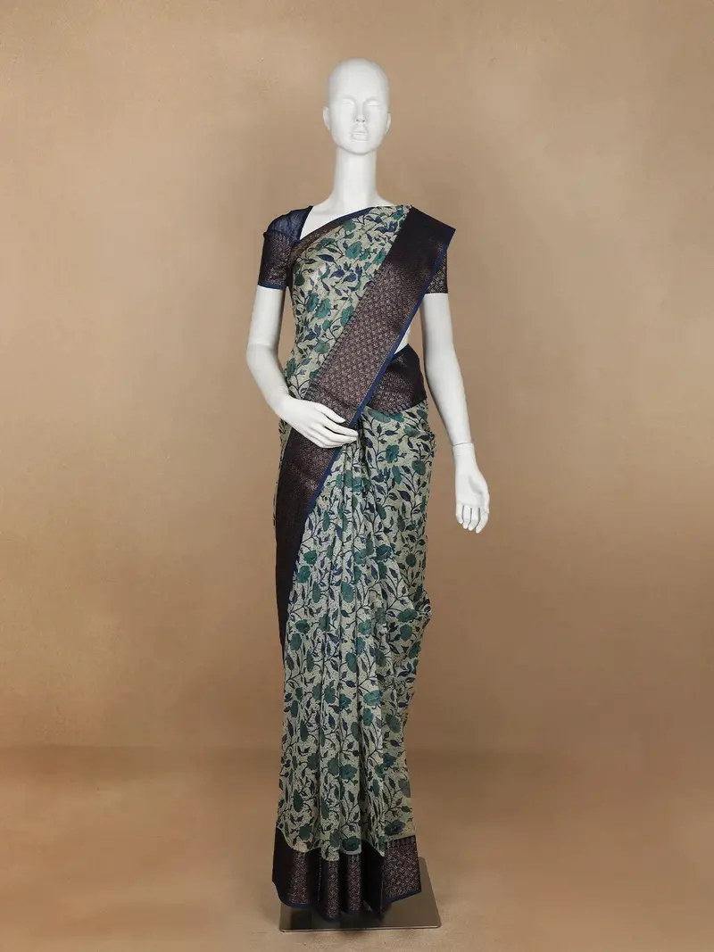 White Floral Designed Chanderi Cotton Saree 1