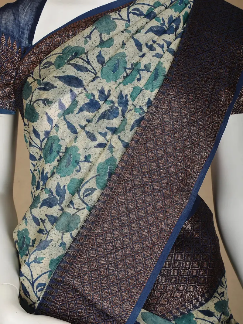 White Floral Designed Chanderi Cotton Saree 2