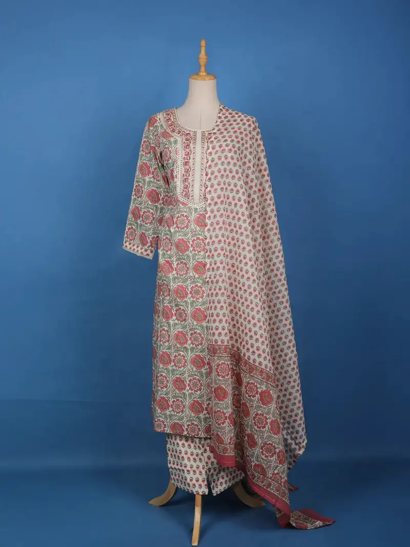 White Floral Designed Cotton Salwar Suit 1