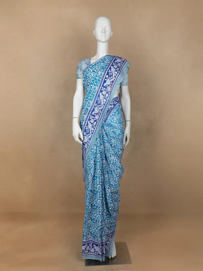 White Floral Designed Cotton Saree 1