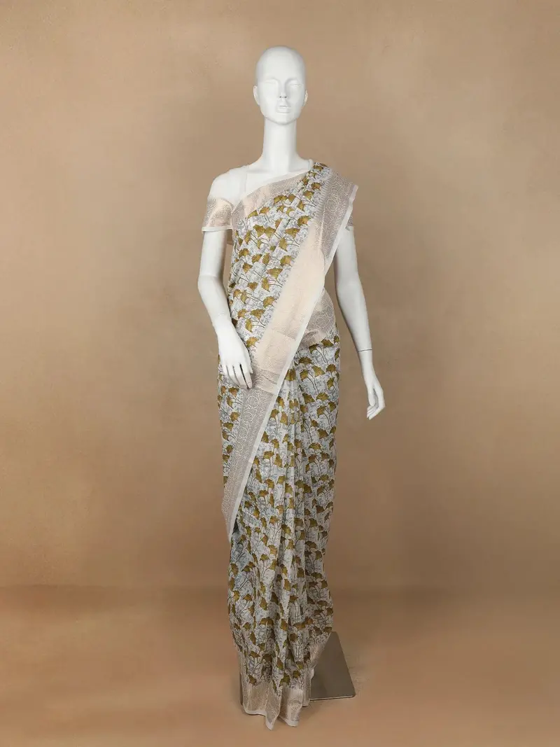 White Floral Designed Cotton Saree 1