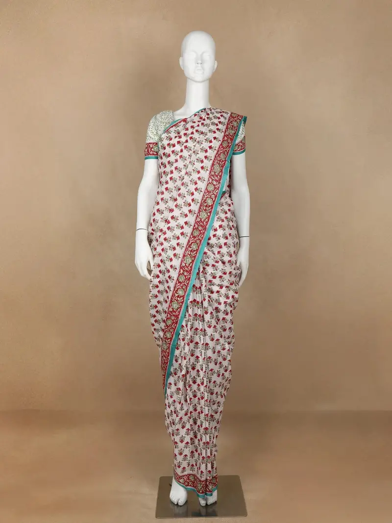 White Floral Designed Cotton Saree 1