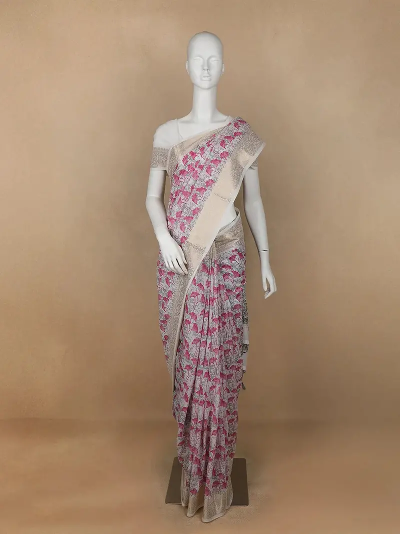 White Floral Designed Cotton Saree 1