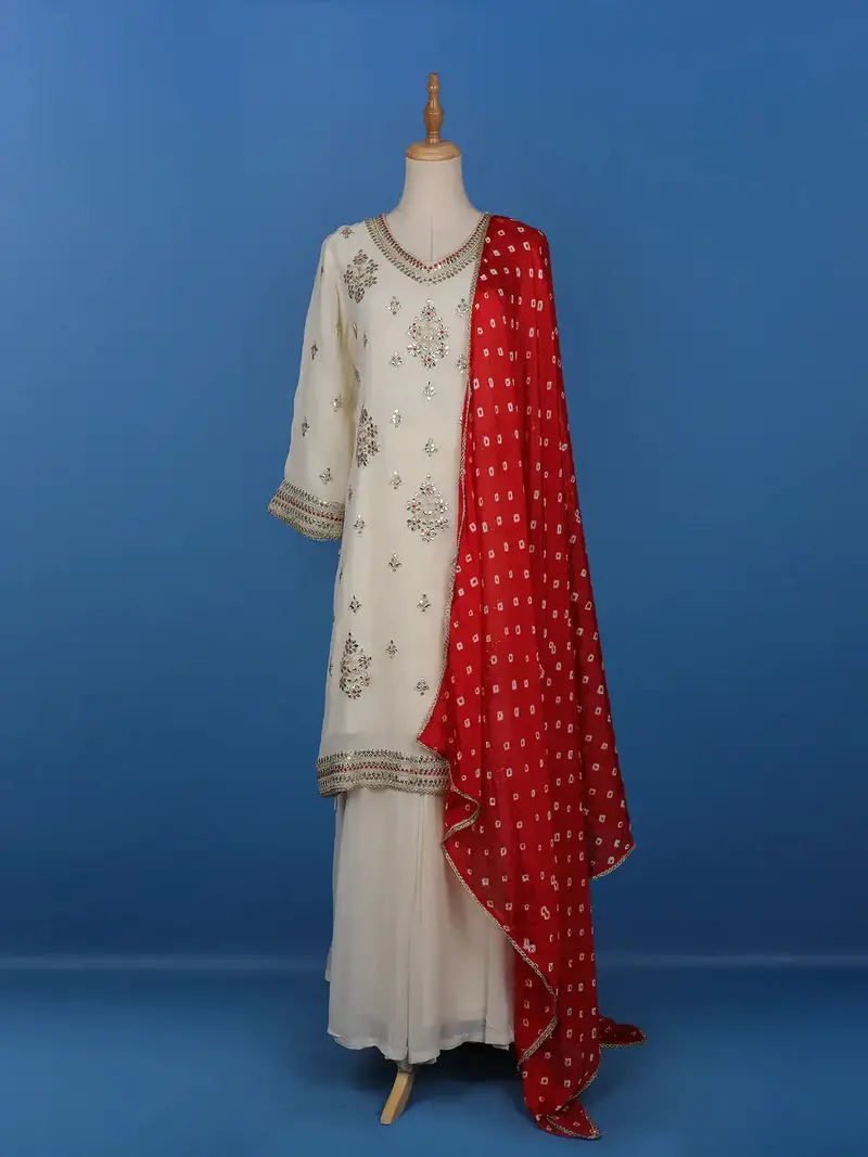 White Floral Designed Georgette Salwar Suit 1