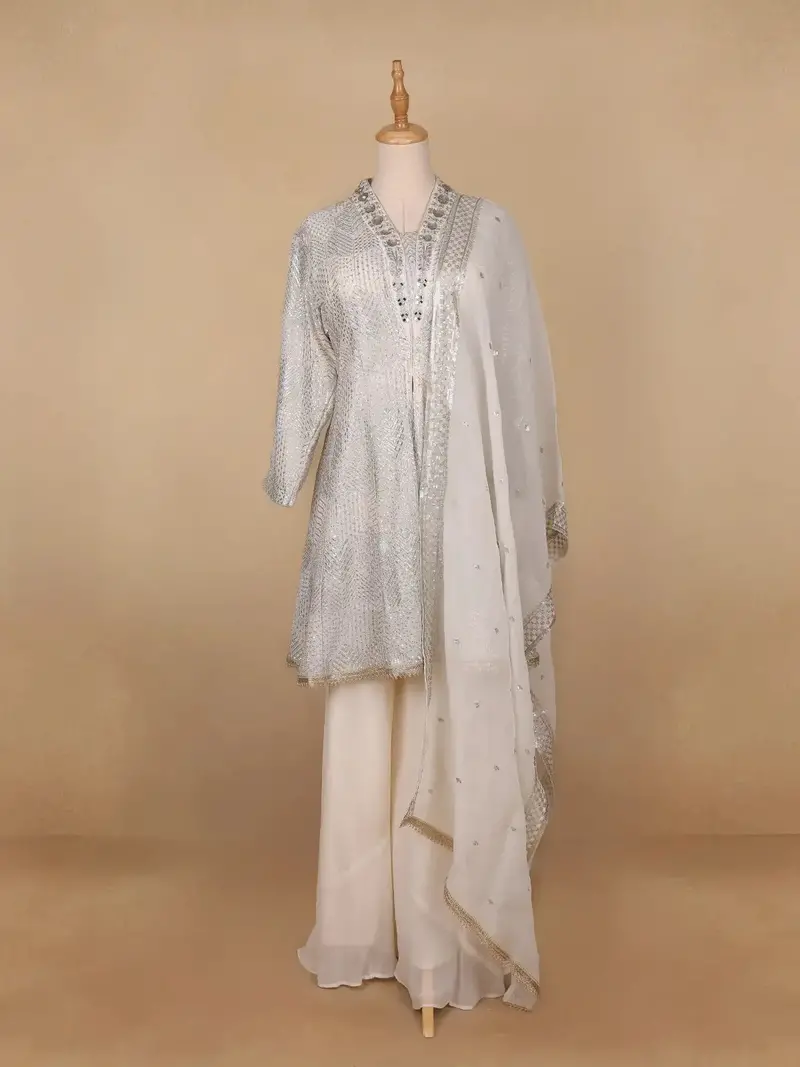 White Floral Designed Georgette Salwar Suit 1