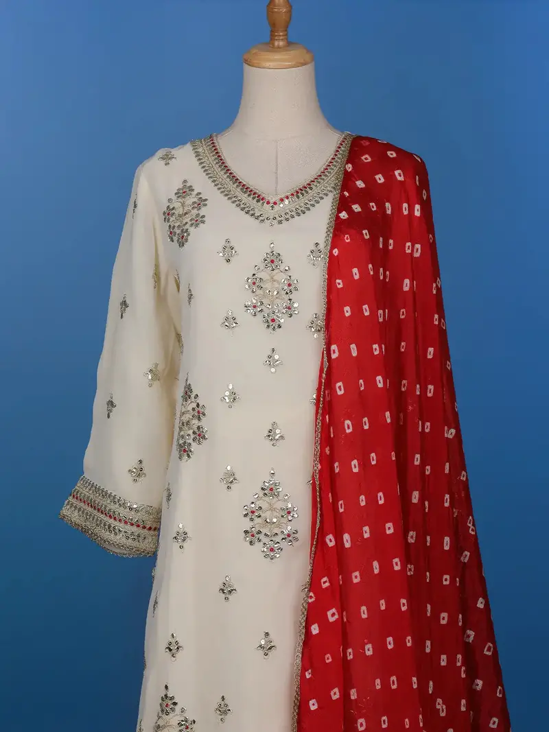 White Floral Designed Georgette Salwar Suit 2