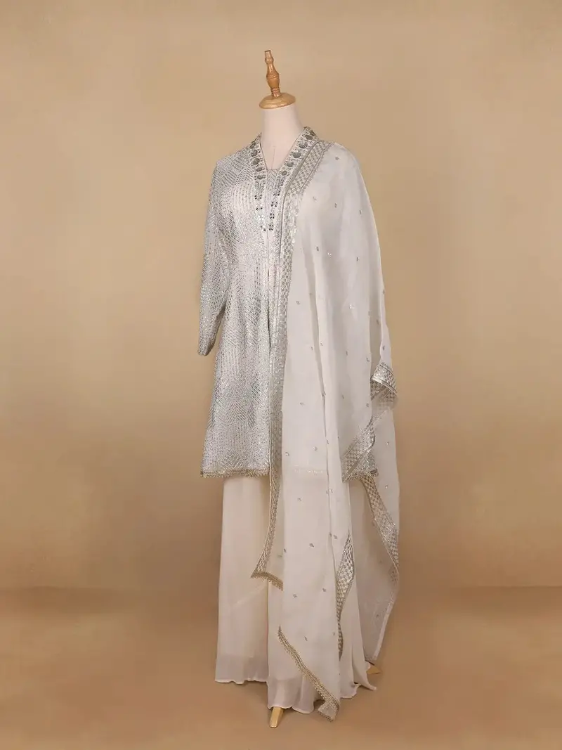 White Floral Designed Georgette Salwar Suit 3