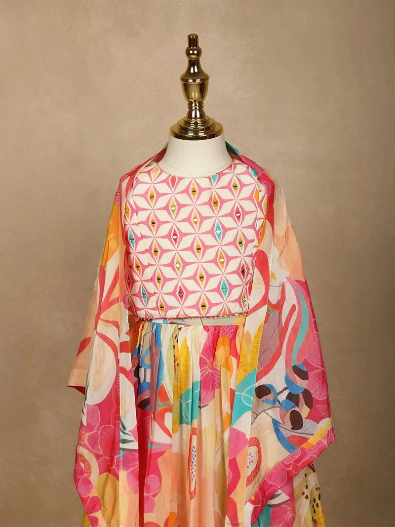 White Floral Designed Semi Silk Lehenga 2