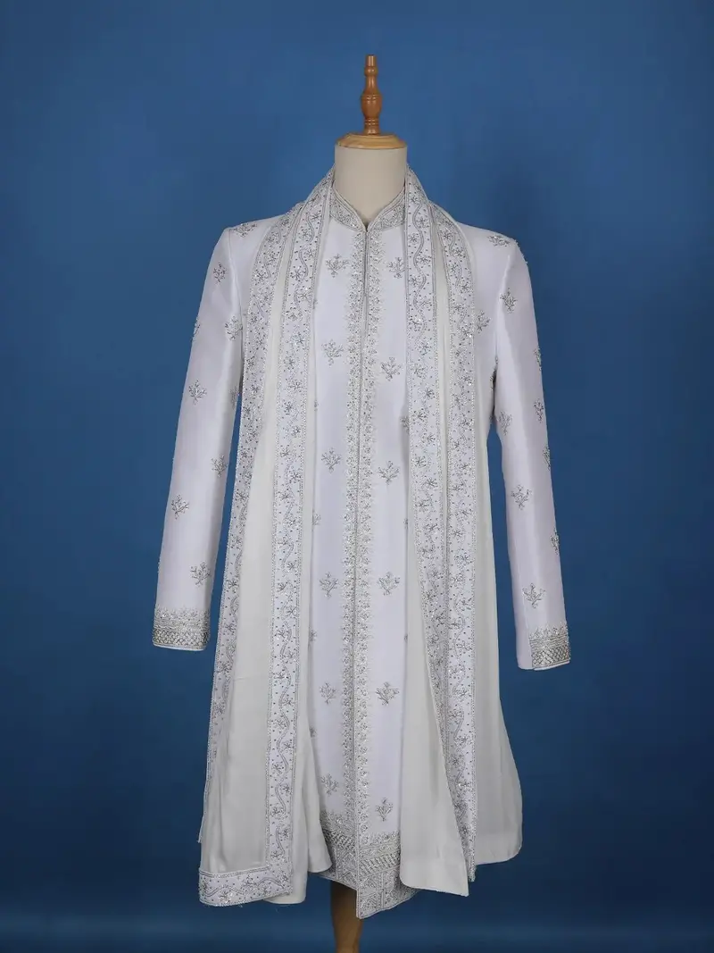 White Floral Designed Sherwani Suit 1