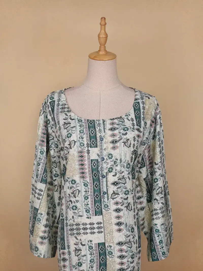 White Floral Printed Cotton Kurti 2