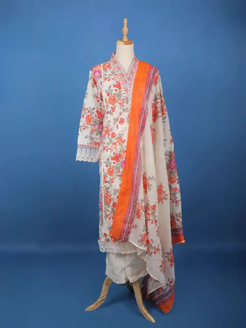 White Floral Printed Cotton Salwar Suit 1