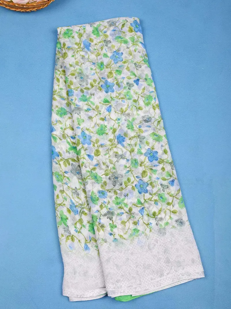White Floral Printed Georgette Saree 1