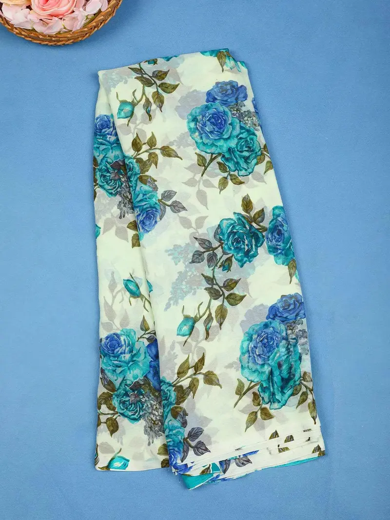 White Floral Printed Georgette Saree 1