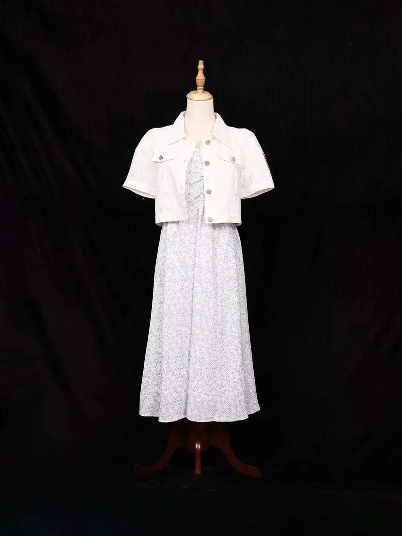 White Frock With Small Floral Design With Overcoat 1