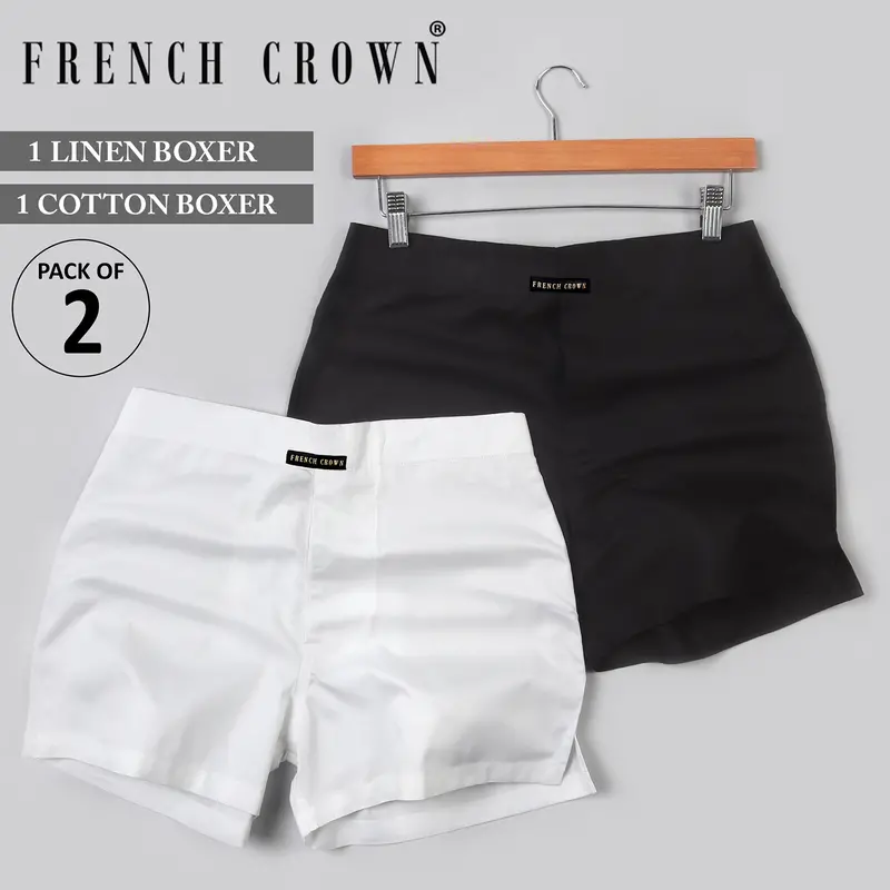 White Giza Cotton And Black Luxurious Linen Boxers 1