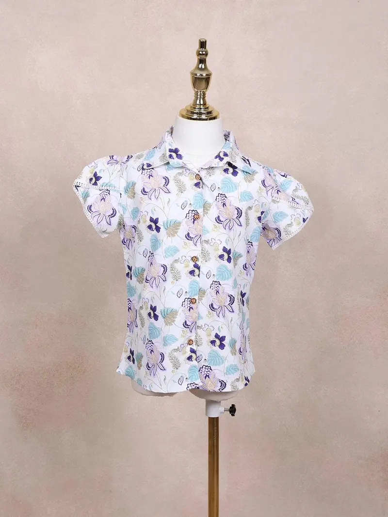 White Kids Top Adorned With Floral Design 2