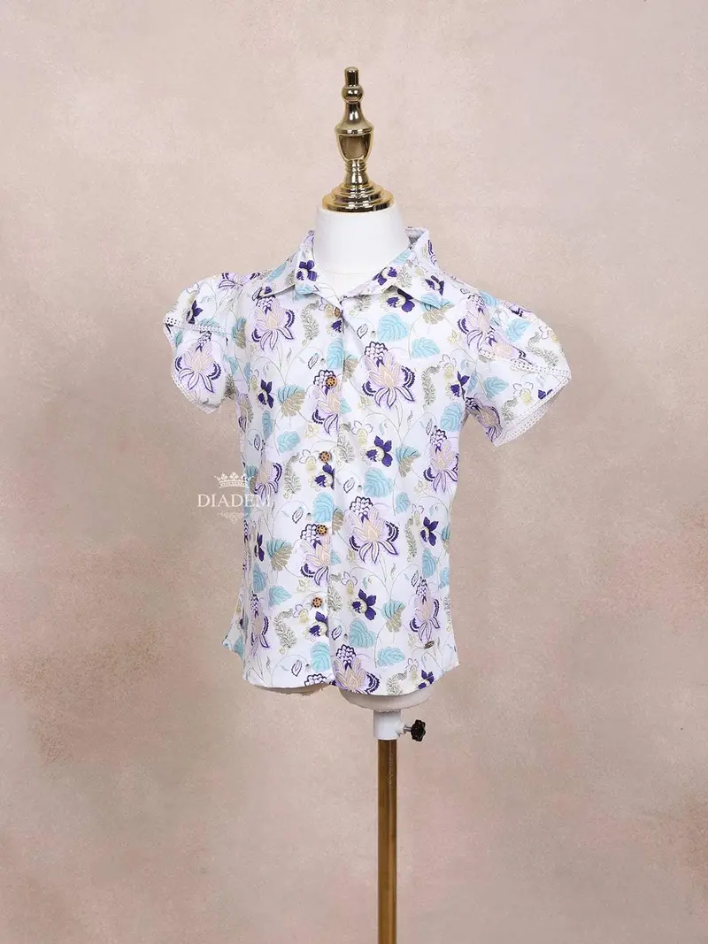 White Kids Top Adorned With Floral Design 3
