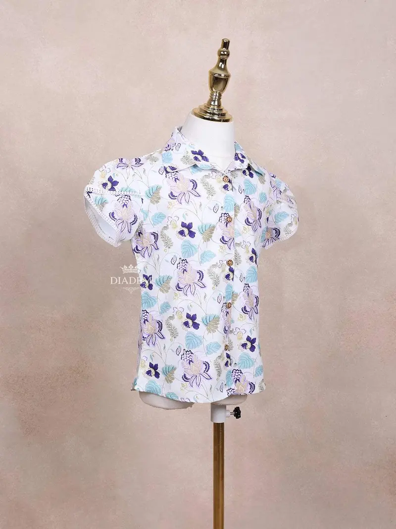 White Kids Top Adorned With Floral Design 4