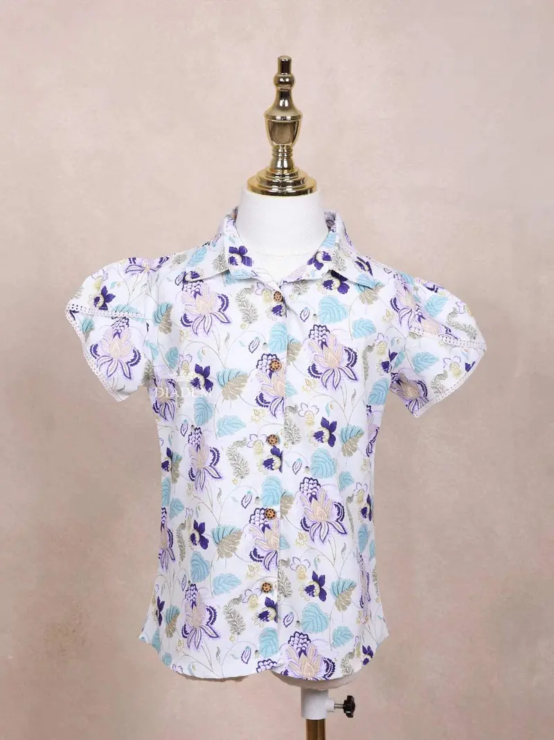 White Kids Top Adorned With Floral Design 5