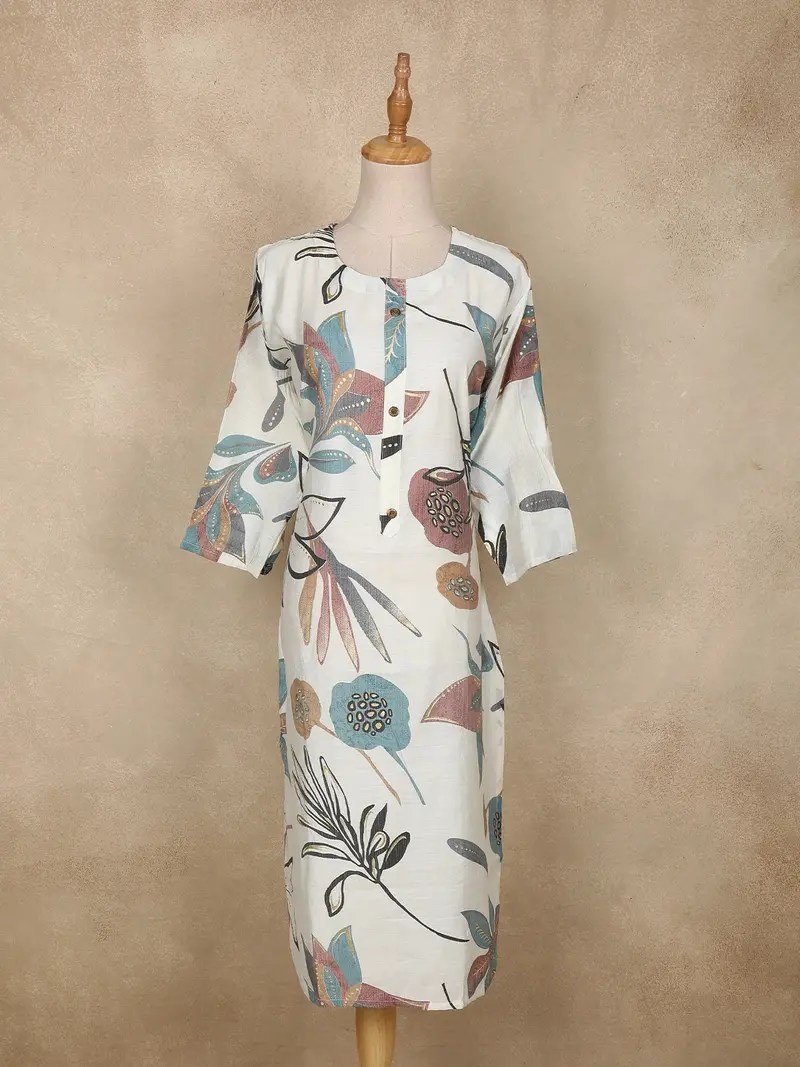 White Multicolor Floral Printed Design Cotton Kurti 1