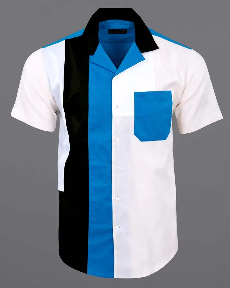 White Pointer With Endeavor Blue And Woodsmoke Black Designer Shirt 1