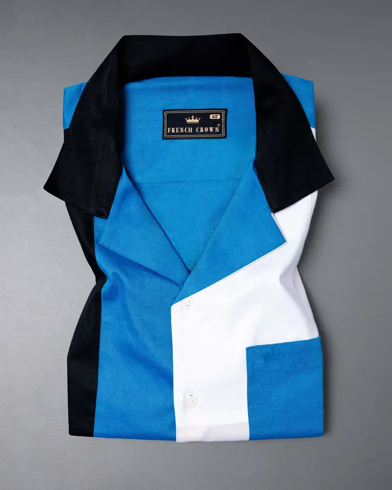 White Pointer With Endeavor Blue And Woodsmoke Black Designer Shirt 4