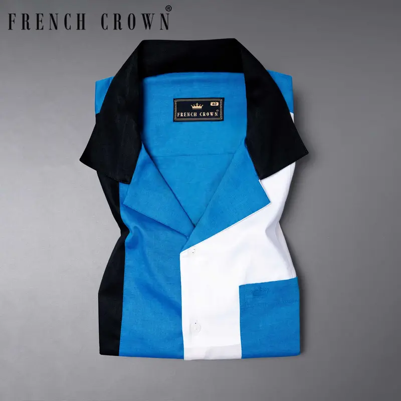 White Pointer With Endeavor Blue And Woodsmoke Black Designer Shirt 7